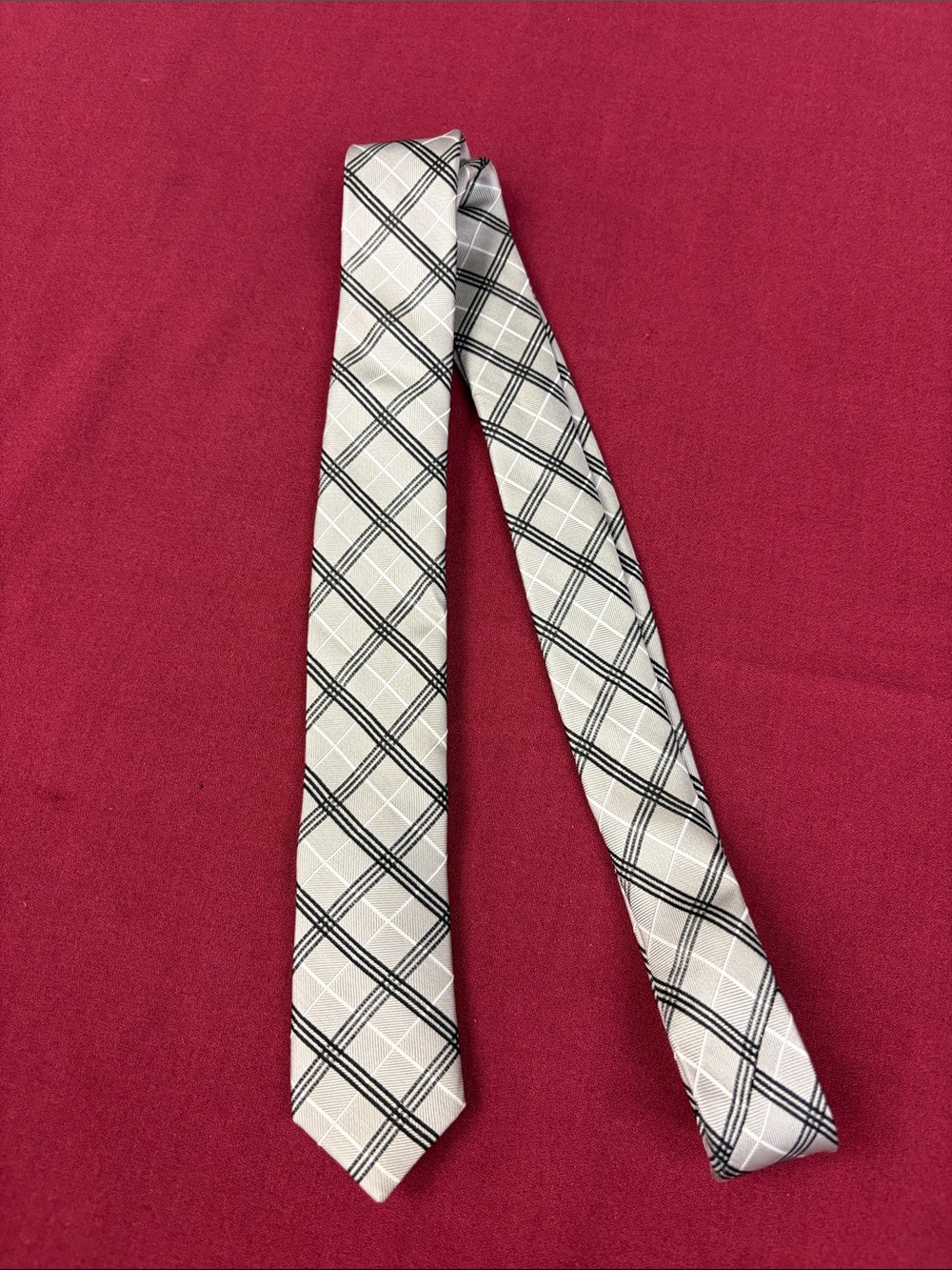 The Tie Bar Gray and Black Plaid Slim Silk Tie